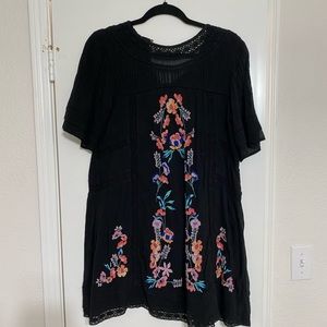 Black Floral Embroidered Free People Dress
